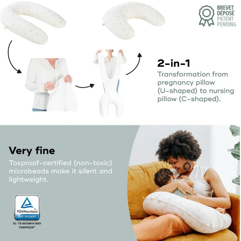 B.Love 2-in-1 Pregnancy & Breastfeeding Pillow - Off White Petals - Image 2