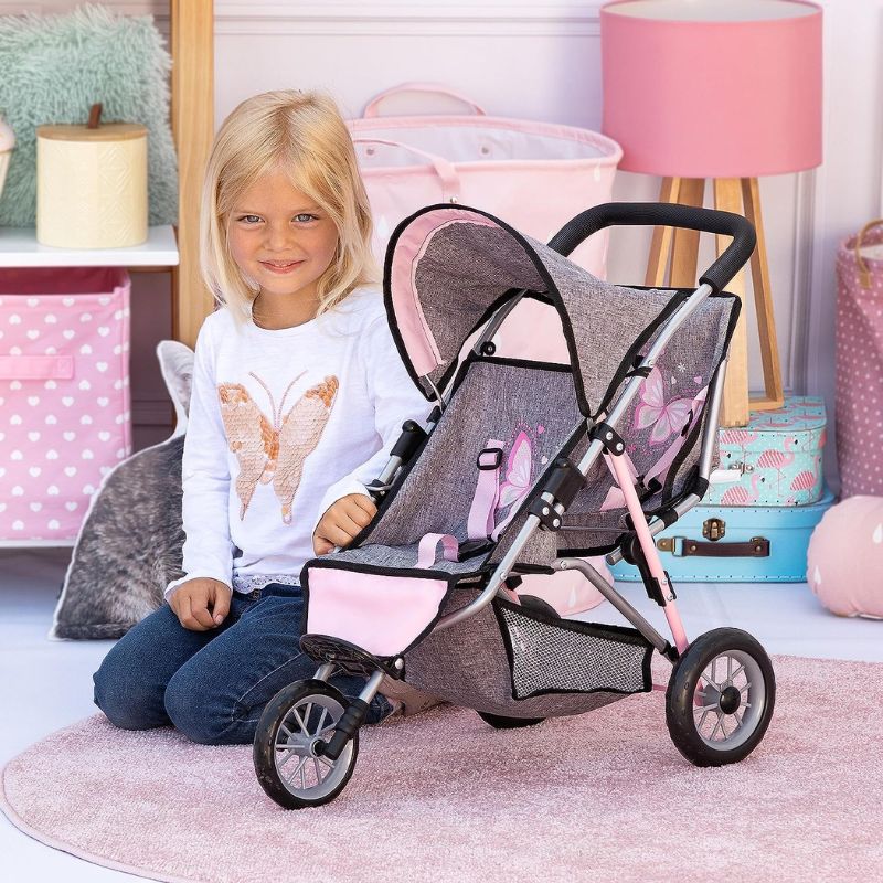 Duo Twin 3 Wheeled Doll's Stroller - Butterfly - Image 5