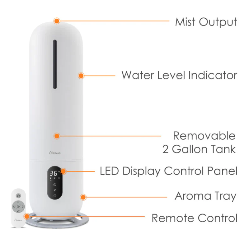 2 Gallon Ultrasonic Cool Mist Tower Humidifier - Image 2