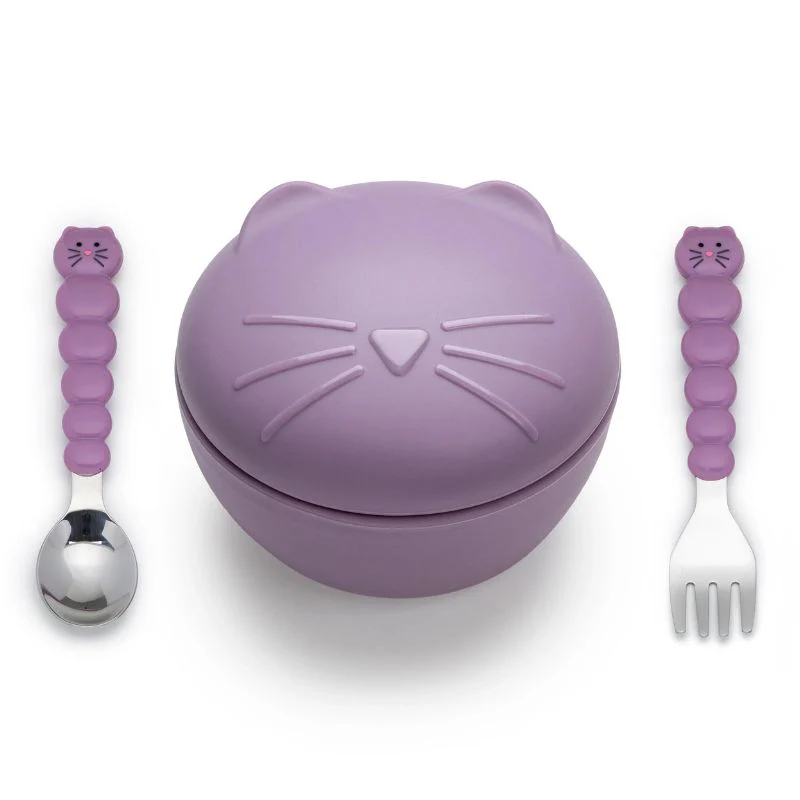 Silicone Animal Bowl with Lid and Utensils - Image 6