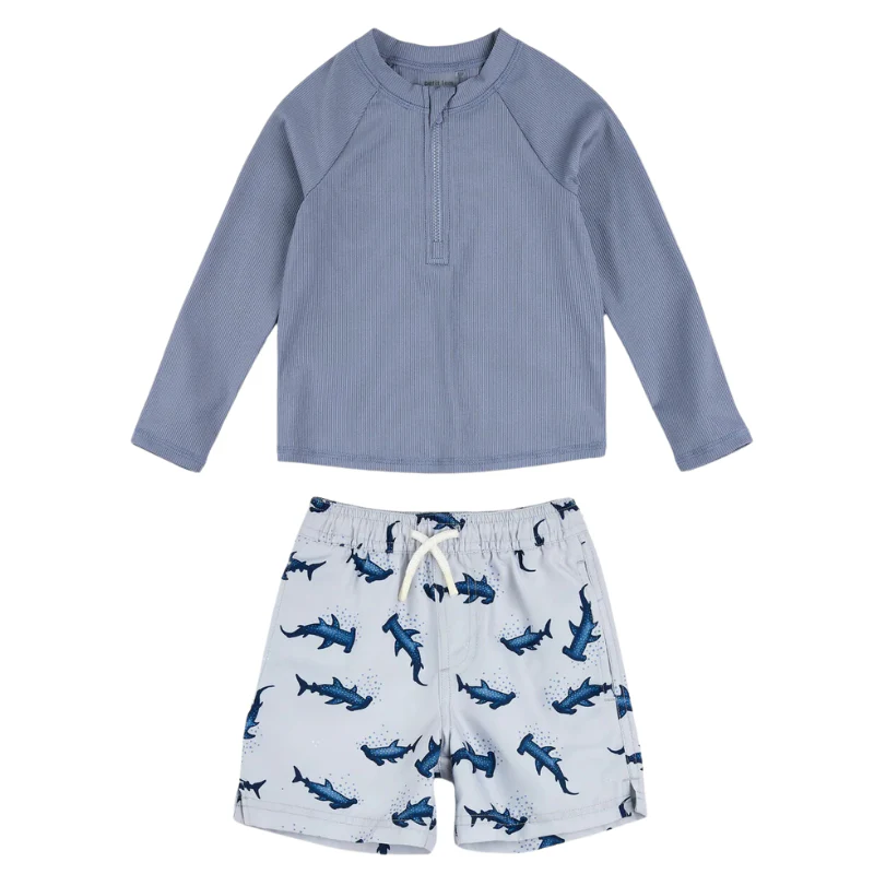 Ribbed Long-Sleeve Rashguard Set With Swim Shorts - Image 4