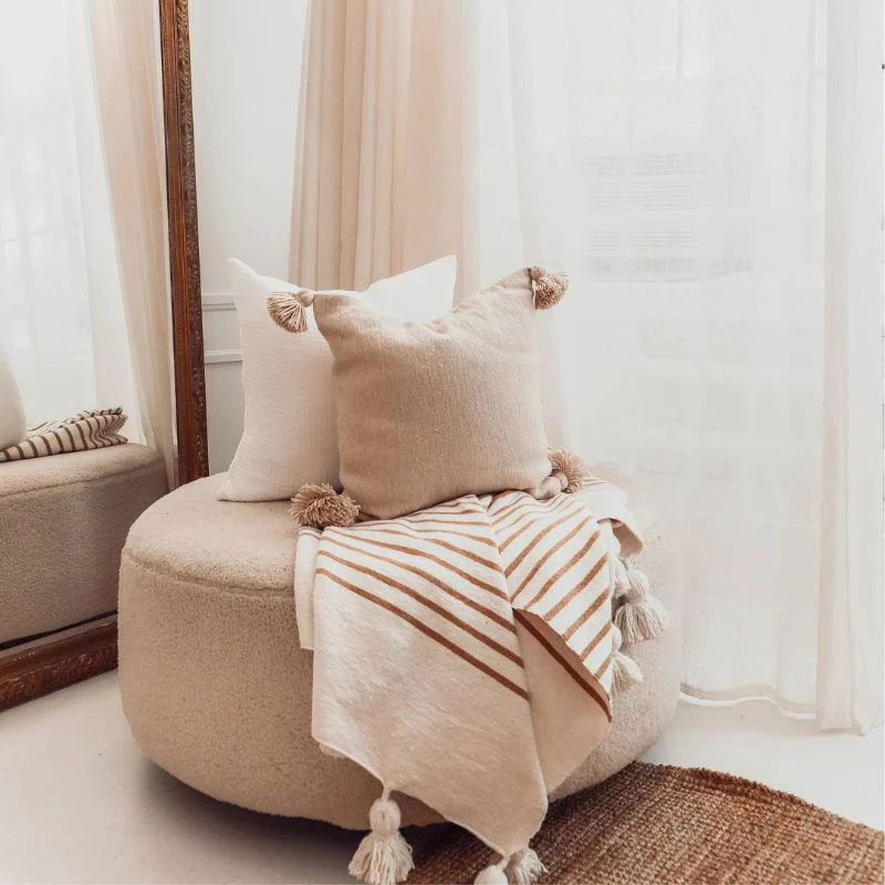 Solid Moroccan Pom Pom Pillow - Image 2